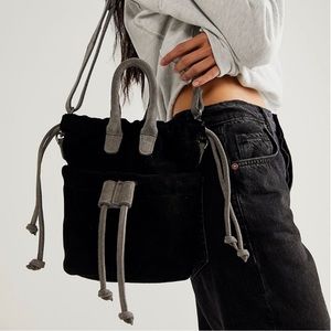 NEW Free People Black/Grey Suede Bucket Crossbody Bag
